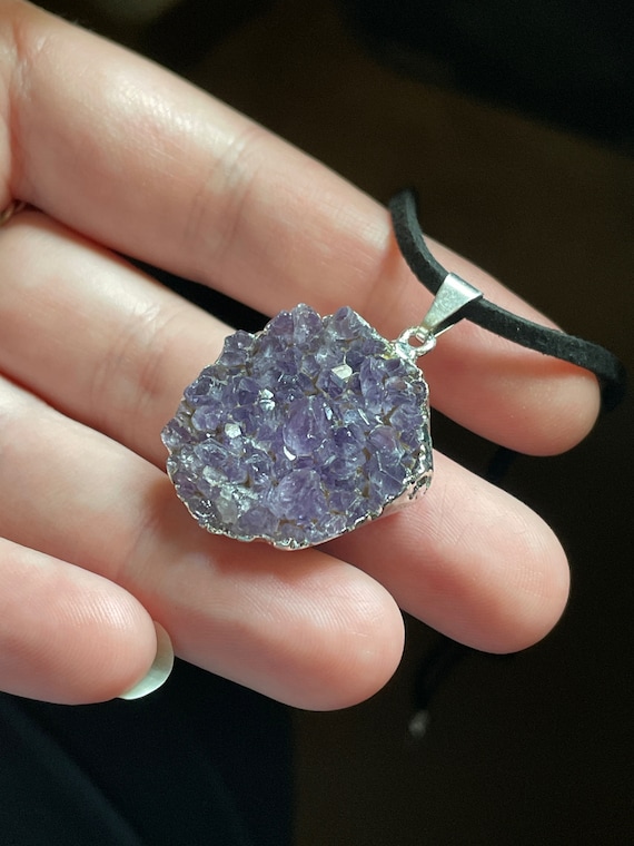 Amethyst Cluster Necklace - Silver Plated - February Birthstone - Amethyst Jewelry - Birthstone Jewelry - Raw Amethyst Protection Stone!