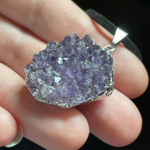 Amethyst Cluster Necklace - Silver Plated - February Birthstone - Amethyst Jewelry - Birthstone Jewelry - Raw Amethyst Protection Stone! image 4