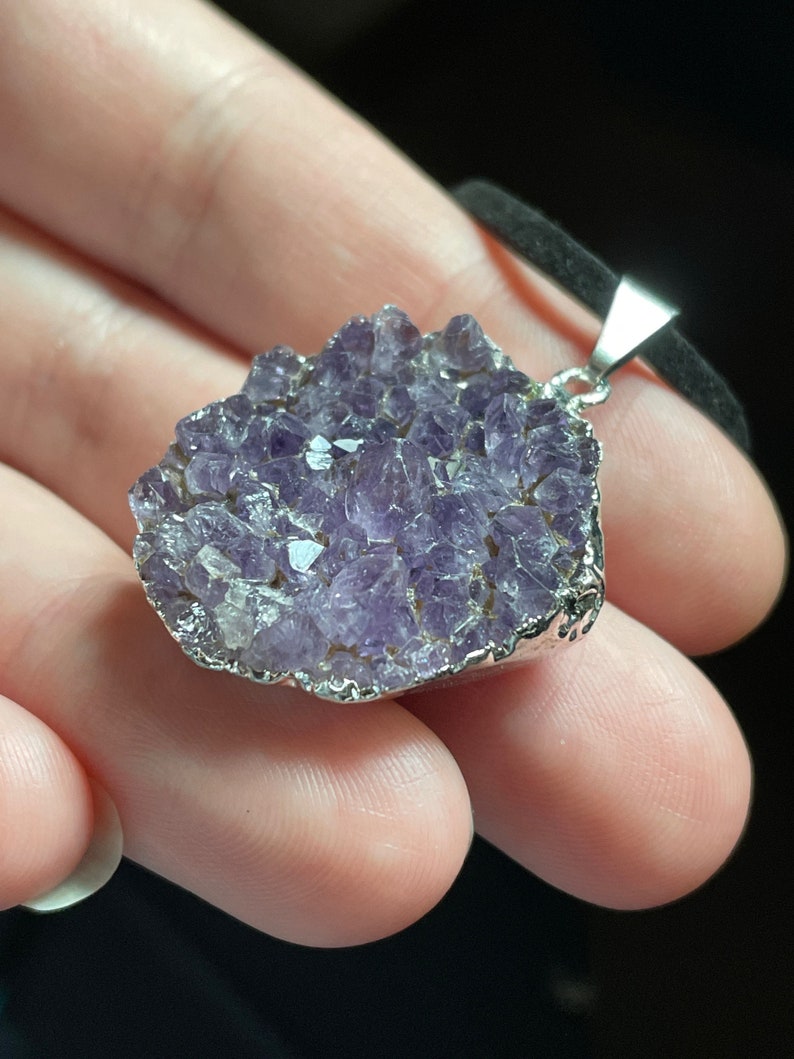 Amethyst Cluster Necklace - Silver Plated - February Birthstone - Amethyst Jewelry - Birthstone Jewelry - Raw Amethyst Protection Stone! image 4