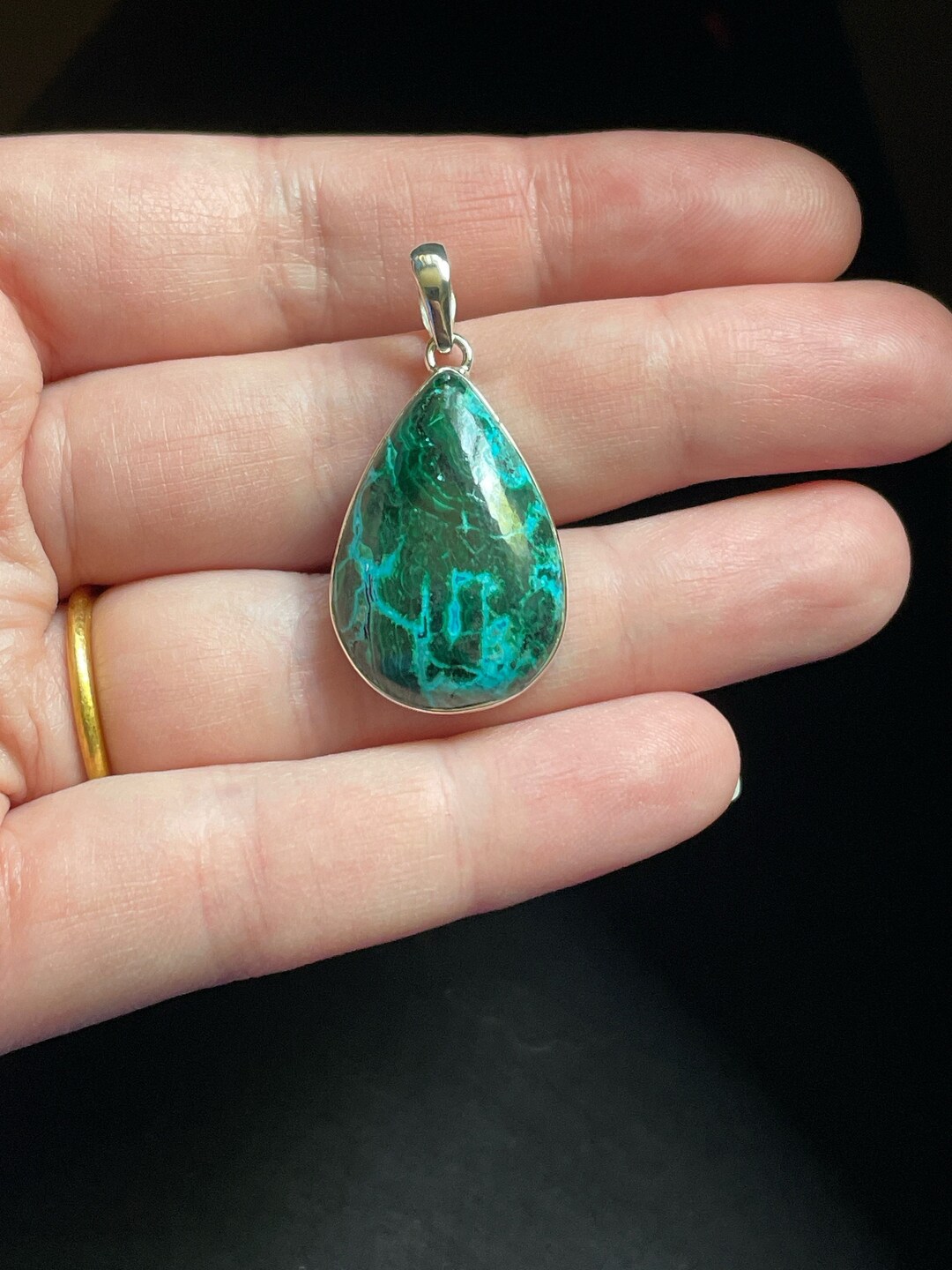 •MALACHITE CHRYSOCOLLA - FREEFORM• rope bezel silver pendant