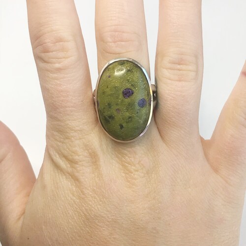 Bague atlantite US 8,5 - Argent sterling - Bijoux atlantisite - Bijoux avec pierre de naissance - Bijoux en pierre verte et violette - Moldavite