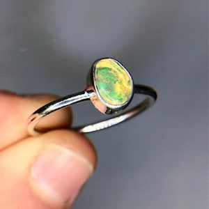 Fiery Opal Ring - US Size 9 - Solid Sterling Silver - Genuine Fire Opal - Beautiful Red Green Fire! - October Birthstone - Handmade
