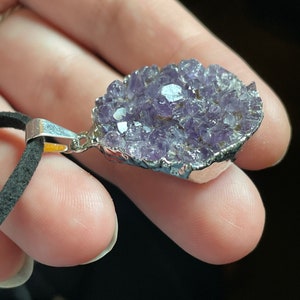 Amethyst Cluster Necklace - Silver Plated - February Birthstone - Amethyst Jewelry - Birthstone Jewelry - Raw Amethyst Protection Stone! image 5