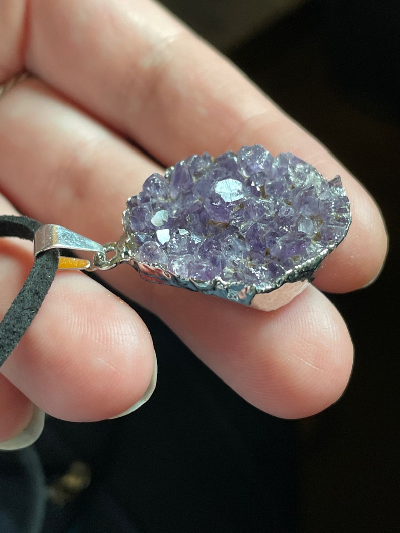 Amethyst Cluster Necklace - Silver Plated - February Birthstone - Amethyst Jewelry - Birthstone Jewelry - Raw Amethyst Protection Stone! image 5