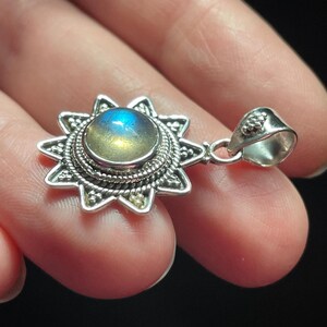 Labradorite Sun Pendant, Handmade with Natural Labradorite and Solid Sterling Silver, Mystical Silvery Blue Flash, Beautiful Perfect Gift!
