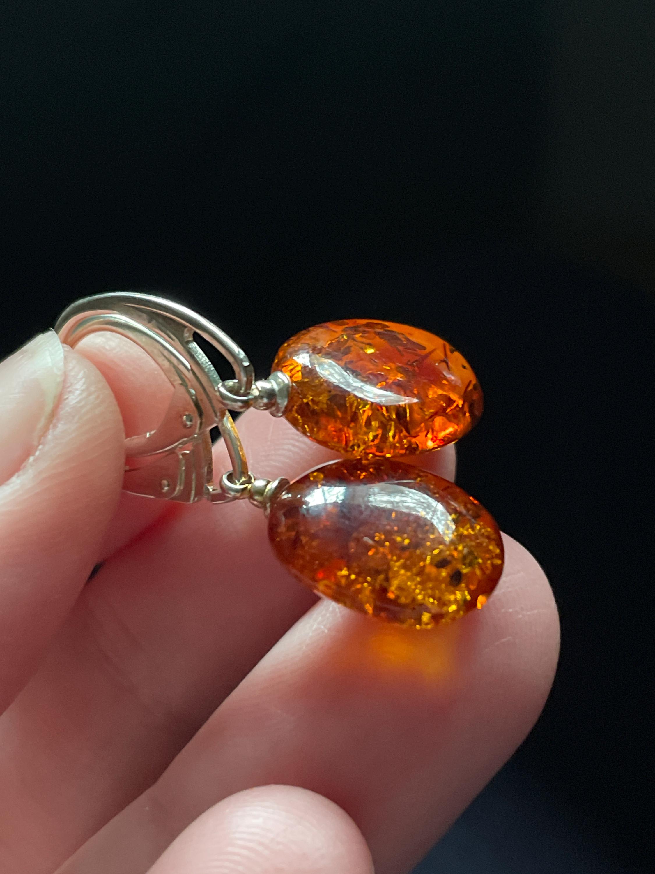 Natural Baltic Amber Earrings, Handmade with Solid Sterling Silver, Leverback Ear Wires, Deep Cognac Color, Beautiful Perfect Gift!