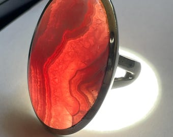 ¡Guau! Anillo de rodocrosita talla 9 (EE. UU.) - Plata de ley - Joyería de piedra natal - Joyería de piedra rosa - Piedra natal de octubre - Alta calidad