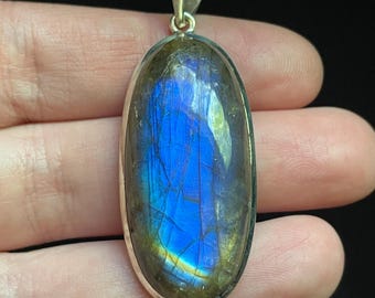 Rainbow Stripe Labradorite Pendant - Handmade Sterling Silver and Natural Gemstone Necklace - Calming Protective Crystal