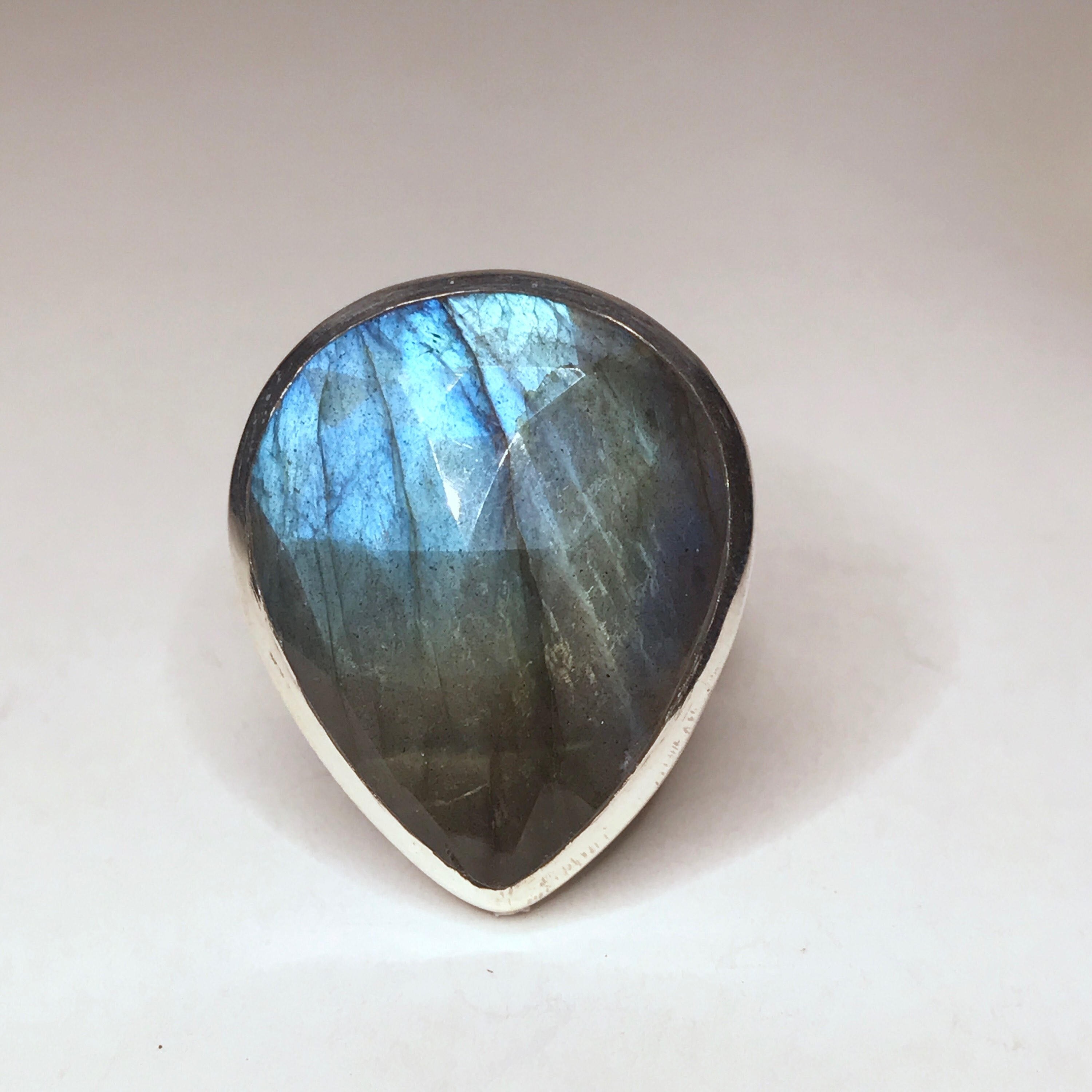 Faceted Labradorite Ring US 5.75 - Sterling Silver - Labradorite