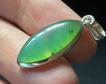 Glowing Chrysoprase Marquise Pendant - Beautiful Translucent Green - Handmade with Solid Sterling Silver & Genuine Australian Chrysoprase