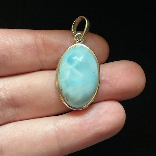 Lovely Larimar Pendant, Sterling Silver Pendant Necklace, Natural Larimar from the Caribbean, Ocean Stone, Water Goddess, Beach Jewelry