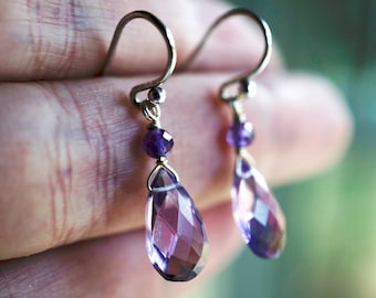 Genuine Lavender Amethyst Earrings - Sterling Silver & Genuine Amethyst - Natural color - Handmade Amethyst Earrings