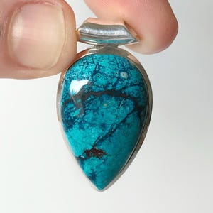 Beautiful Blue Chrysocolla Pendant – Sterling Silver – December Birthstone – Chrysocolla Jewelry – Birthstone Jewelry - Moldavite