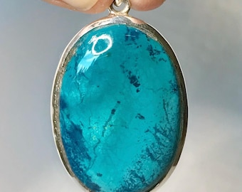 Pendentif chrysocolle turquoise - Argent sterling - Pierre de naissance décembre - Bijoux chrysocolle - Bijoux pierres de naissance - Moldavite