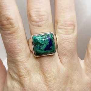 Azurit Malachit Ring Größe 8 USA - Sterling Silber - Azurit Schmuck/Malachit Schmuck/Geburtsstein Schmuck/Stein Schmuck/Vierkantring Bild 4