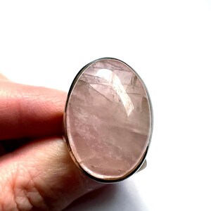 Large Natural Rose Quartz Ring, Size 7 USA, Handmade with Solid Sterling Silver, Beautiful Translucent Pink Crystal, Perfect Gift! image 6