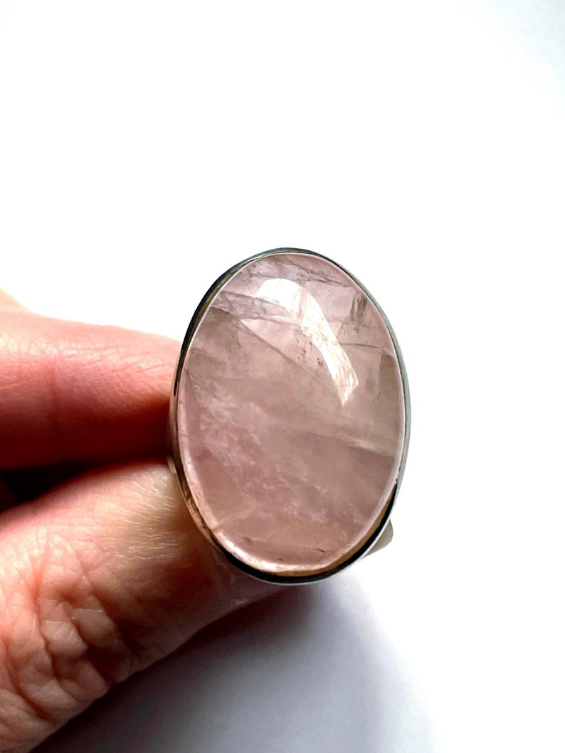 Large Natural Rose Quartz Ring, Size 7 USA, Handmade with Solid Sterling Silver, Beautiful Translucent Pink Crystal, Perfect Gift! image 6