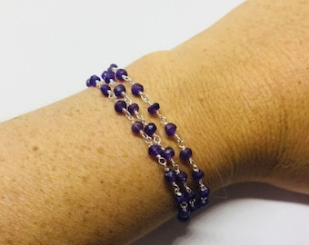 Perlen Amethyst Armband - Sterling Silber - Februar Geburtsstein - Amethyst Schmuck - Geburtsstein Schmuck - Wickelschmuck - Lila Stein