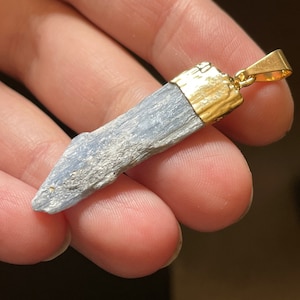 Raw! Blue Kyanite Pendant – Gold Plated –  Kyanite Jewelry – Light Blue Stone Jewelry, Birthstone Jewelry, Soothing Healing Crystal Pendant