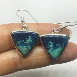 Chrysocolla Dangle Earrings – Sterling Silver – December Birthstone – Chrysocolla Jewelry – Birthstone Jewelry - Moldavite