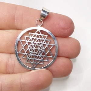 Sri Yantra Sacred Geometry Pendant - Sterling Silver - Handmade Jewelry - Sri Yantra Symbol - Sri Yantra Jewelry - Moldavite