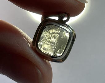 Square Moldavite Pendant - Polished Front & Raw Back - Genuine Moldavite - Solid Sterling Silver - Amazing Natural Color and Clarity