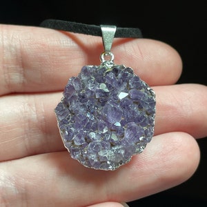 Amethyst Cluster Necklace - Silver Plated - February Birthstone - Amethyst Jewelry - Birthstone Jewelry - Raw Amethyst Protection Stone! image 3