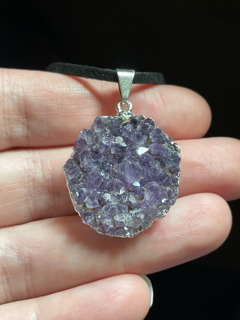 Amethyst Cluster Necklace - Silver Plated - February Birthstone - Amethyst Jewelry - Birthstone Jewelry - Raw Amethyst Protection Stone! image 3