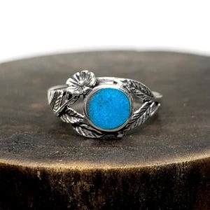 Genuine Turquoise Ring US Size 7.5 - Sterling Silver - Turquoise Jewelry - December Birthstone - Birthstone Jewelry - Handmade - Blue Stone