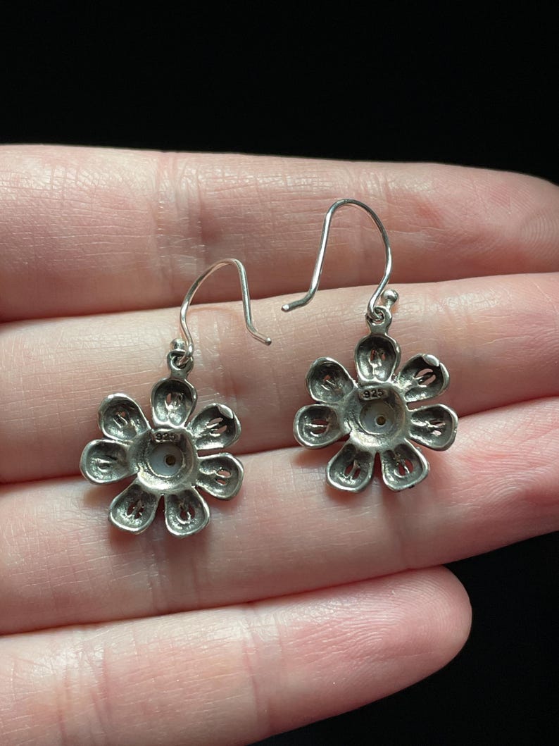 Natural Pearl & Silver Flower Earrings, Handmade with Solid Sterling Silver, June Birthstone, Tribal Style Silver Daisy, Perfect Gift! image 5