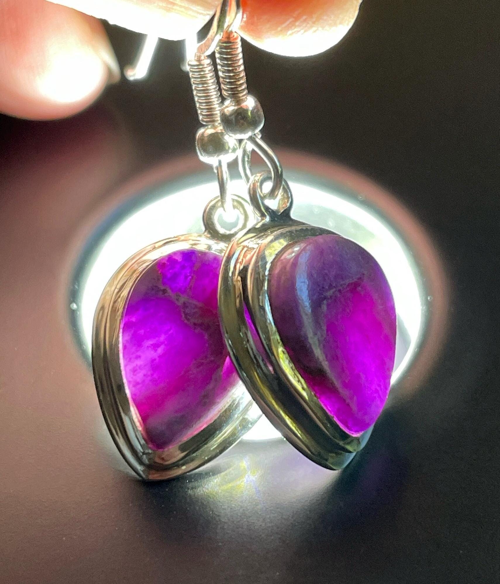 Gel Sugilite Earrings Rare!- High Grade Natural Stone from South Africa - Sterling Silver Bezel & Earwires - Spiritual Purple Lover Crystal