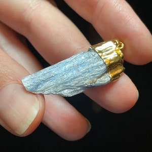 Raw! Blue Kyanite Pendant – Gold Plated –  Kyanite Jewelry – Light Blue Stone Jewelry - Powerful Rough Kyanite Healing Crystal Pendant