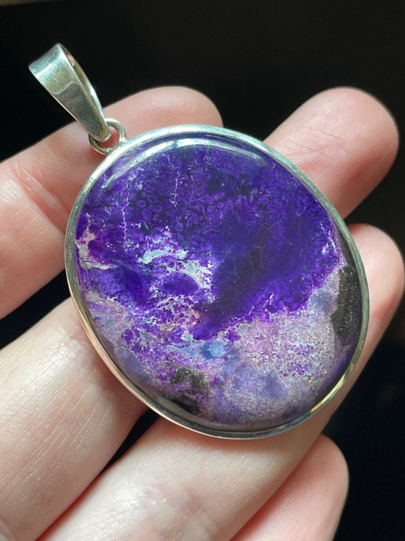 Large Sugilite Pendant - Rare High Grade - Solid Sterling Silver Setting - Mined in South Africa - Beautiful Spiritual Healing Stone