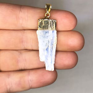 Blue Kyanite Pendant – Gold Plated –  Kyanite Jewelry – Light Blue Stone Jewelry - Birthstone Jewelry - Moldavite