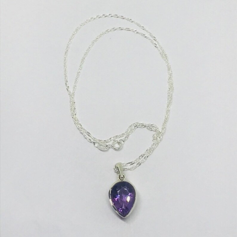 High Grade Natural Amethyst Pendant Necklace, Sterling Silver, February Birthstone Amethyst Jewelry, Birthstone Jewelry Faceted Cut Natural image 2