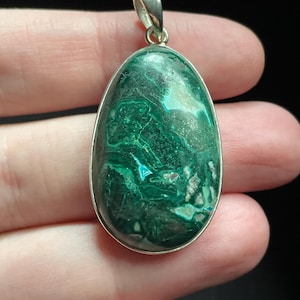 Natural Malachite Chrysocolla Egg Pendant, Handmade with Solid Sterling Silver, Beautiful Perfect Gift!