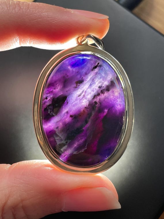 Amazing! Sugilite Pendant - High Grade Translucent Gel with Natural Quartz Vein - Genuine Sugilite from South Africa - Solid Sterling Silver