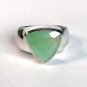 Genuine Chrysoprase Ring Size 8 Sterling Silver - Seafoam Green Faceted Chrysoprase Triangle - Handmade Green Stone Chrysoprase Jewelry image 1
