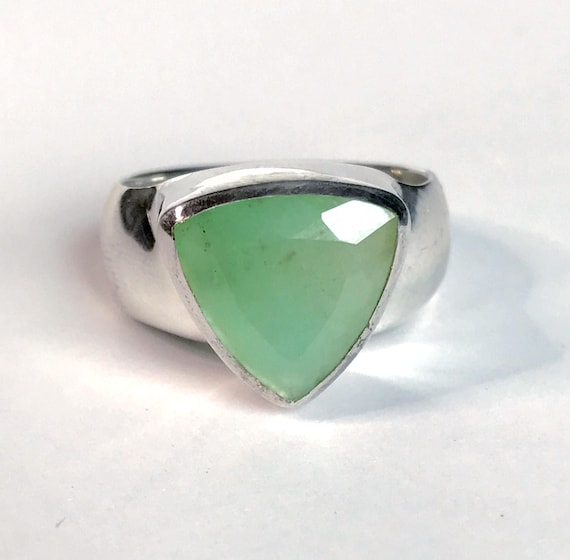 Genuine Chrysoprase Ring Size 8 Sterling Silver - Seafoam Green Faceted Chrysoprase Triangle - Handmade Green Stone Chrysoprase Jewelry