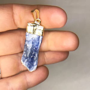 Raw Blue Kyanite Pendant – Gold Plated –  Kyanite Jewelry – Light Blue Stone Jewelry - Birthstone Jewelry - Kyanite Crystal Necklace Pendant