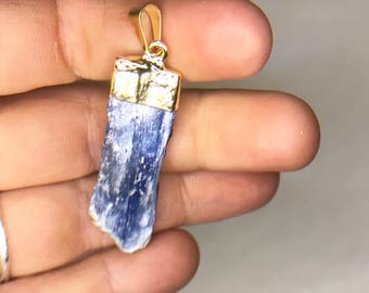 Raw Blue Kyanite Pendant – Gold Plated –  Kyanite Jewelry – Light Blue Stone Jewelry - Birthstone Jewelry - Kyanite Crystal Necklace Pendant