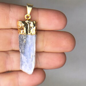 Blue Kyanite Pendant – Gold Plated –  Kyanite Jewelry – Light Blue Stone Jewelry - Birthstone Jewelry - Moldavite