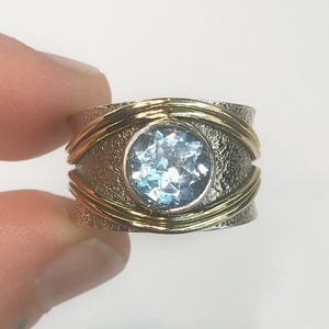 Handmade Blue Topaz + Brass Accent Ring US 7 - Sterling Silver - Topaz Jewelry - December Birthstone - Handmade Ring - Birthstone Jewelry