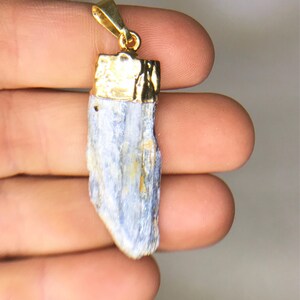 Blue Kyanite Pendant – Gold Plated –  Kyanite Jewelry – Light Blue Stone Jewelry - Birthstone Jewelry - Moldavite