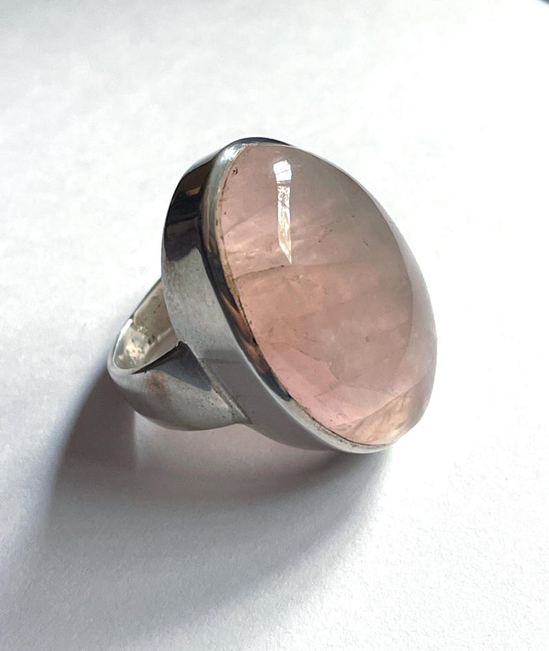 Large Natural Rose Quartz Ring, Size 7 USA, Handmade with Solid Sterling Silver, Beautiful Translucent Pink Crystal, Perfect Gift! image 5