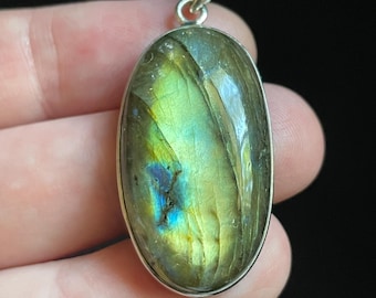 Golden Labradorite Pendant Sterling Silver - Oval Genuine Labradorite Gemstone Necklace - Iridescent Dream Stone!