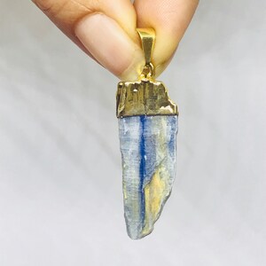 Raw! Kyanite Pendant – Gold Plated –  Kyanite Jewelry – Light Blue Stone Jewelry - Birthstone Jewelry - Powerful Healing Crystal Pendant