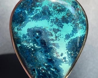 Grand ! Pendentif chrysocolle - Argent sterling - Pierre de naissance décembre - Bijoux chrysocolle - Bijoux pierre de naissance - XL de haute qualité !