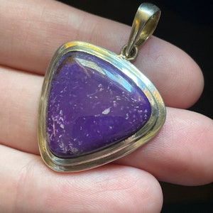 Natural Sugilite Pendant, Vibrant & Beautiful Purple! Set in Solid Sterling Silver, Triangle Shape, Genuine South African Sugilite, Healing