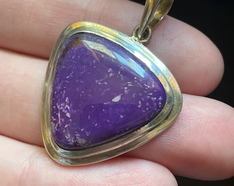 Natural Sugilite Pendant, Vibrant & Beautiful Purple! Set in Solid Sterling Silver, Triangle Shape, Genuine South African Sugilite, Healing